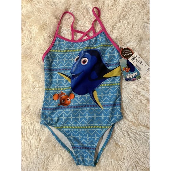 NWT Disney Finding Dory Girls Size 6 6X Blue Bathing Suit Swimsuit - Picture 1 of 4